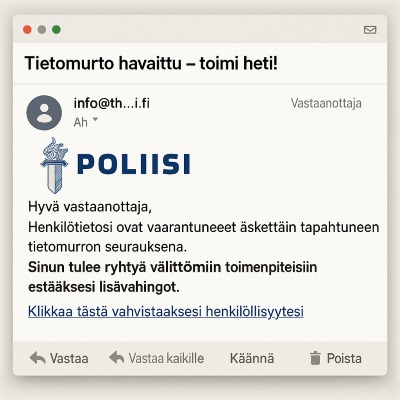 Pelottelu Esimerkki pelotteluviestistä, tehty Copilotilla